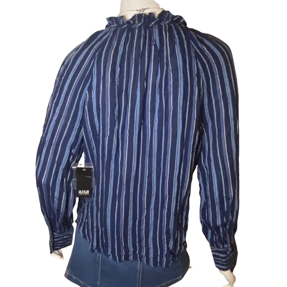 New A.N.A. Gwen Stripe Navy Boho Long Sleeve Blouse Size Small - Picture 2 of 8